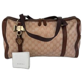Borsa a spalla Gucci in tela e pelle marrone 261
