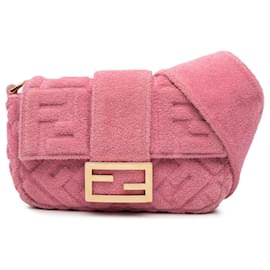 Cintura Baguette Convertibile Fendi in Panno Rosa Embossato FF 1974