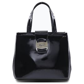 Borsa Tote Vara Bow convertibile in pelle verniciata Salvatore Ferragamo