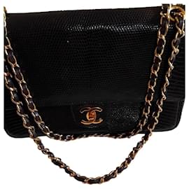 Borsa Chanel Timeless Classic in pelle di lucertola marrone con finiture oro