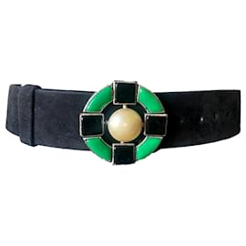 Ceinture Chanel Gripoix en cuir et daim noir et vert