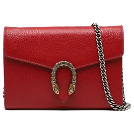 Portafoglio Gucci in pelle rossa Dionysus con catena