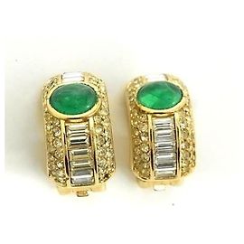 Brincos de clip em strass dourado e verde Christian Dior
