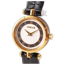 Orologio al quarzo placcato oro vintage Gucci – Cinturino in pelle degli anni '90 – 23 mm