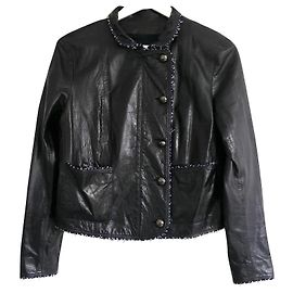 Boxy-Jacke aus Leder mit Tweed-Besatz Chanel Herbst 2016