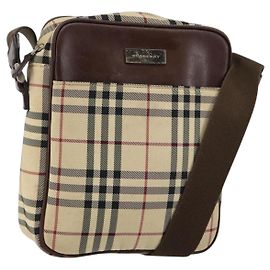 Borsa a spalla Nova Check in tela beige e argento di BURBERRY Auth hk3087