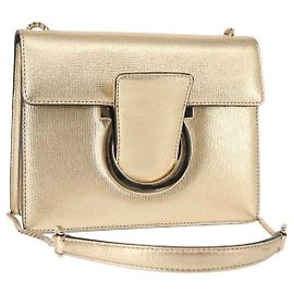 Borsa a spalla in pelle Gancini Chain di Salvatore Ferragamo, oro, Auth 142823