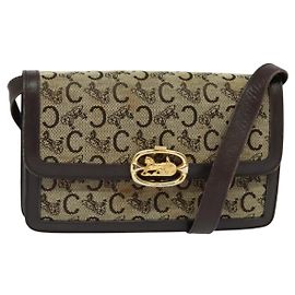 Céline Borsa a Spalla Celine C Sulky in Tela Marrone Oro Auth 141070