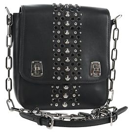 Borsa a spalla in pelle Miu Miu con catena nera argento Auth 138395V