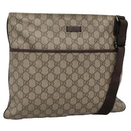 GUCCI GG Supreme Shoulder Bag PVC Leather Beige Silver 141198 Auth 141944