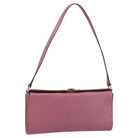 Pochette a spalla in pelle Gancini Salvatore Ferragamo Rosa Argento Auth bs29685