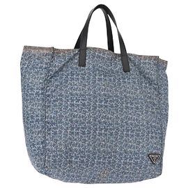 PRADA Tote Bag aus Nylon Blau Silber authentisch hk3057
