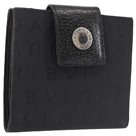 Bulgari BVLGARI Logo Mania Bifold Geldbörse aus schwarzem Canvas Auth am9073