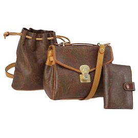Borsa a Spalla ETRO Paisley PVC 3Set Marrone Auth bs29135