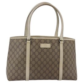 GUCCI GG Supreme Tote Bag PVC Beige Silber 114595 Auth 142526