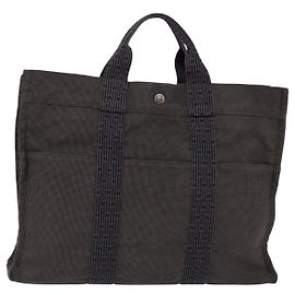 Hermès HERMES Handtasche Her LineMM aus Canvas Grau Silber Authentisch 143973