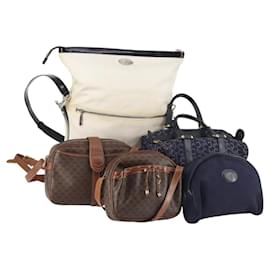 Céline Borsa CELINE Macadam C Macadam in tela PVC e pelle 5 Set Marrone Blu Navy Autentica bs29369