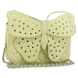 CHANEL Matelasse Chain Shoulder Bag Lamb Skin LIme Green Silver CC Auth 140123V
