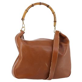 Borsa a Spalla Gucci Bamboo in Pelle 2 in 1 Marrone Oro 001 1781 1577 Auth 140200