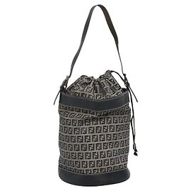 Sac à bandoulière en toile Zucchino FENDI Navy Argent Auth 141032