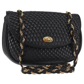 BALLY Borsa a Spalla con Catena Pelle Nera Oro Auth BA5751