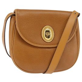 Borsa a Spalla Christian Dior in Pelle Beige Oro Auth BA5737