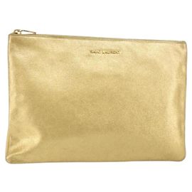SAINT LAURENT Borsa Clutch in Pelle Dorata 328517 Auth 142902