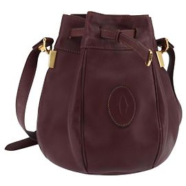 Cartier Borsa a Spalla Must Line in Pelle Bordeaux Oro Auth BA6388