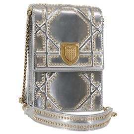 Borsa a Spalla con Catena Christian Dior Smalto Argento Auth 128918