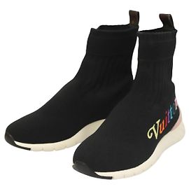 LOUIS VUITTON Calzini Sneakers Dopo Partita Cotone Nero LV Auth 133282