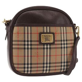 Autre Marque Bolso de Hombro Burberrys Nova Check de Lona Beige Dorado Auth BA5837