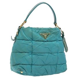 Borsa a Spalla PRADA Nylon Blu Oro Auth 141518