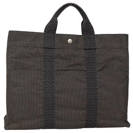 Hermès HERMES Handtasche Her Line MM Canvas Grau Silber Auth 141483