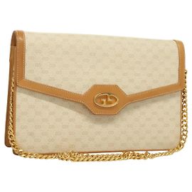 GUCCI Micro GG Supreme Ketten Schultertasche PVC Weiß Gold Auth BA3303