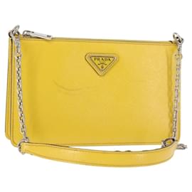 PRADA Schultertasche aus Safiano-Leder Gelb Silber Auth 142941 - Prada