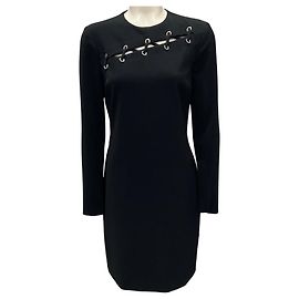 Vestido de crepé de manga larga con detalles de ojales en negro / plata de Boutique Moschino