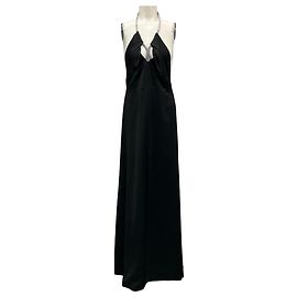 Vestido de satén con cuello halter adornado con strass negro Genny