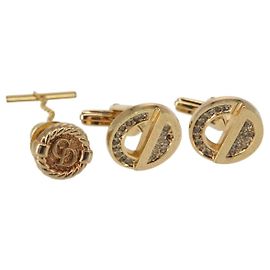 Gemelli e spilla per cravatta Christian Dior in metallo dorato Auth 142069