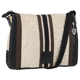 CHANEL Sportliche Matelassé Schultertasche aus Canvas Weiß Silber CC Auth 142035