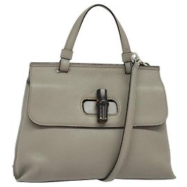 Bolso diario de cuero Gucci Bamboo 2way gris plata 370831 Auth BA4687