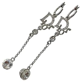 Orecchini pendenti in cristallo di strass argento con logo Christian Dior