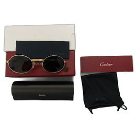 Cartier CT04850 Sunglasses Gold Metal and Wood Dark Green Lenses