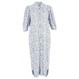 Ganni bedrucktes Crepe-Midi-Hemd Kleid aus hellblauer Viskose