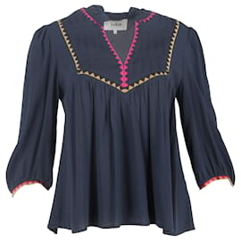 Ba&sh Tracy Bestickte Bluse aus Navy Blue Lyocell - Ba&Sh