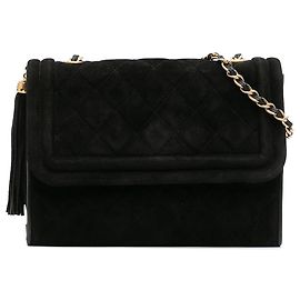 Chanel Nero Suede Trapuntato con Frange