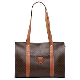 Céline Bolsa tote de lona revestida Macadam marrom Celine
