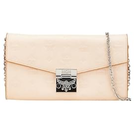 MCM Visetos Portafoglio a Catena in Pelle Beige Rosa