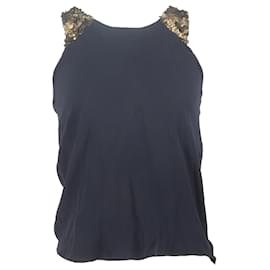Top sin mangas Chloé con lentejuelas en seda negra