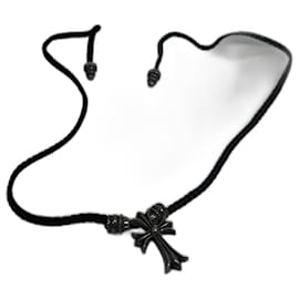 Collana in pelle intrecciata Chrome Hearts Cross - con segni visibili di usura