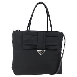 PRADA Borsa a Mano Nylon 2 in 1 Nero Argento Auth 139041V